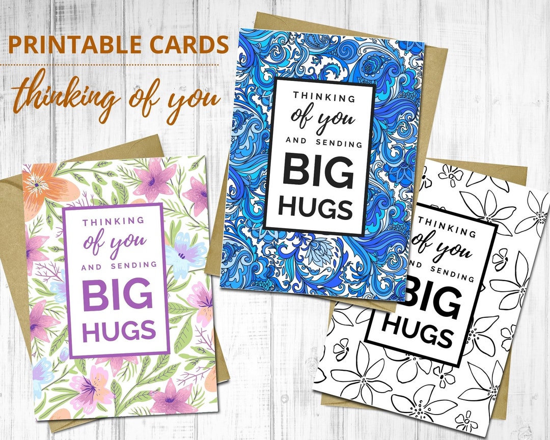 Thinking of You Cards: Floral Hugs, Printable Greeting Card Set (PDF ...