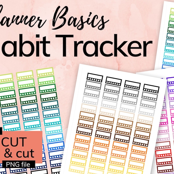 Habit Trackers Printable Stickers - Instant  Digital Download PDF & PNG Files (Cricut print and cut) - Fits Classic Happy Planner