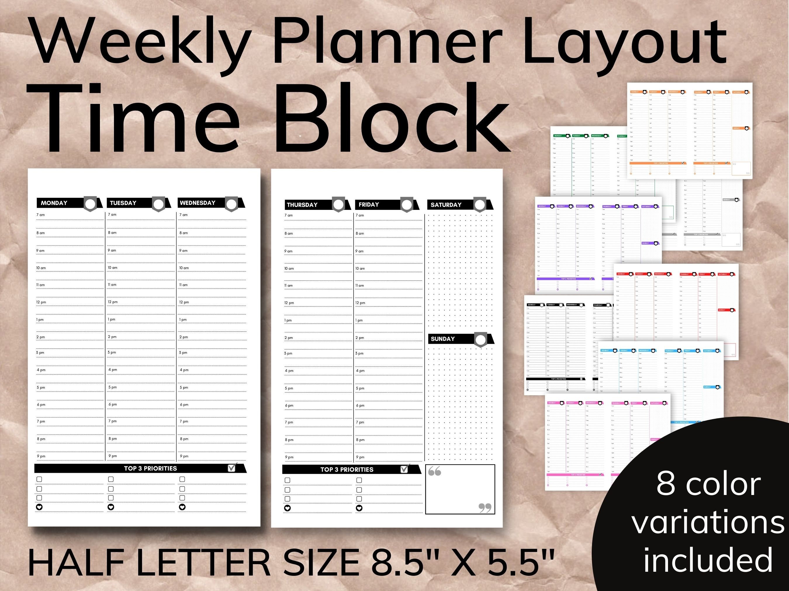 Half Letter Planner Inserts Printable - 8 Color Variations Included ...
