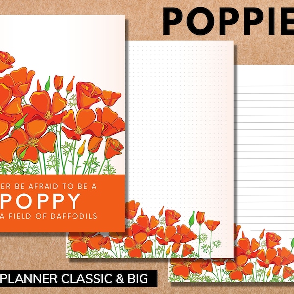 Poppy Printable Insert Page, Happy Planner, refill filler paper, Digital Paper, Classic, Letter & A4 PDF Files