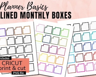 Lined Monthly Planner Box Stickers Multicolor - PRINTABLE Instant Download PDF & PNG Files (Cricut print and cut) - Classic Happy Planner