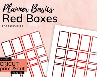 May include: Printable planner boxes in red, orange, and pink shades. The boxes are arranged in a grid pattern and are ready to be printed and cut for use in a planner.