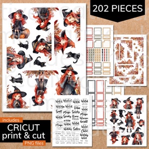 Witches Halloween Printable Planner Stickers | Classic Happy Planner | Instant Download PDF & PNG Files | Cricut Print and Cut Ready
