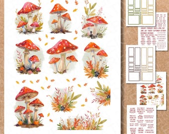 Toadstools Planner Stickers: Classic Happy Planner, Cricut Ready (PDF & PNG)