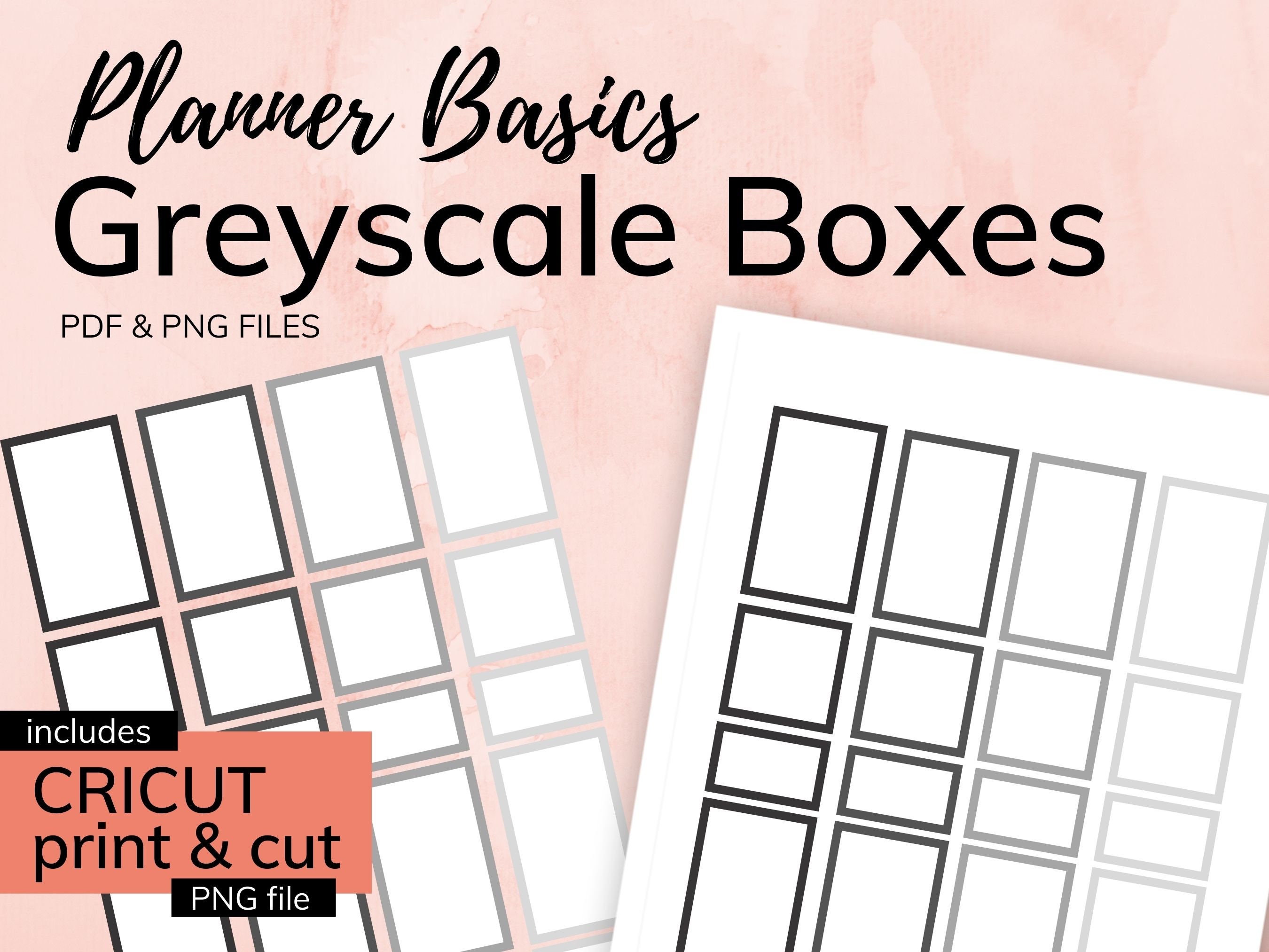 Greyscale Planner Box Stickers PRINTABLE Instant Download PDF &amp; PNG Files cricut Print and Cut ...