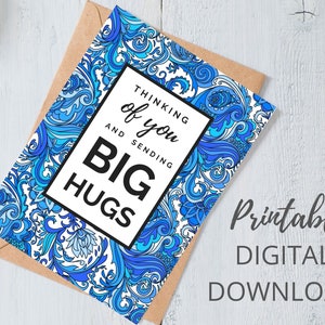 Thinking of You Cards: Floral Hugs, Printable Greeting Card Set (PDF ...