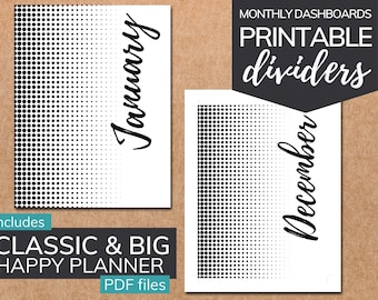 Minimalist Monthly Dividers: Classic & Big Happy Planner (PDF Download)