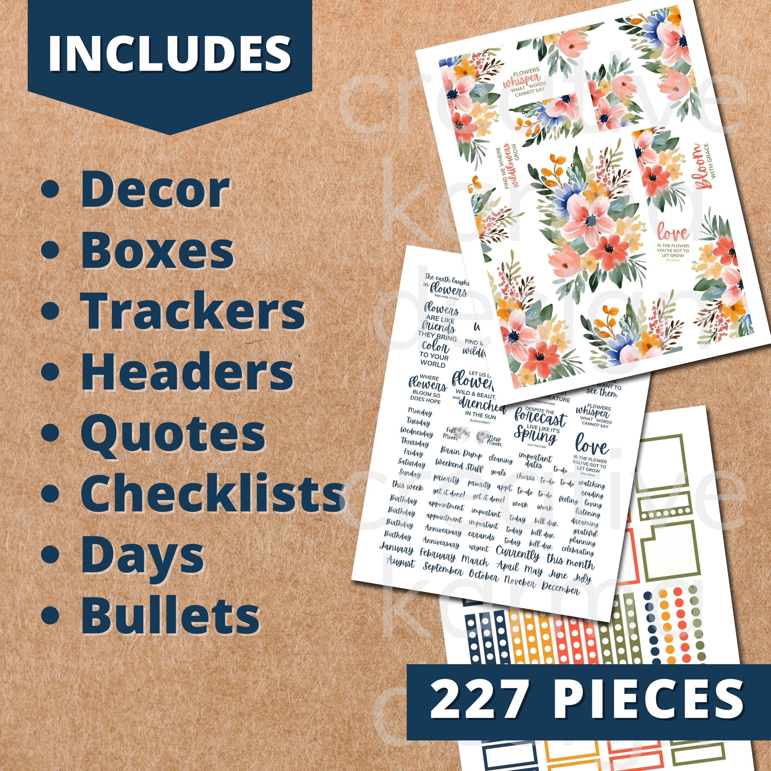 Floral Planner Stickers: Classic Happy Planner, Cricut Ready (PDF & PNG ...