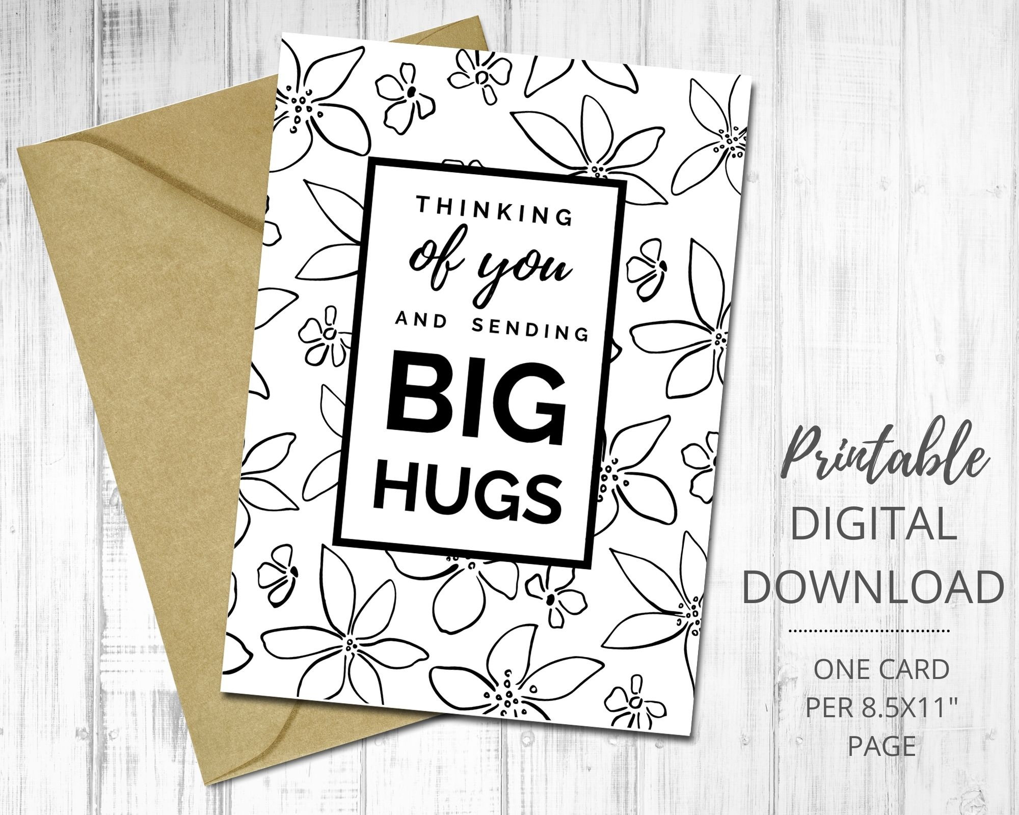 Thinking of You Cards: Floral Hugs, Printable Greeting Card Set (PDF ...