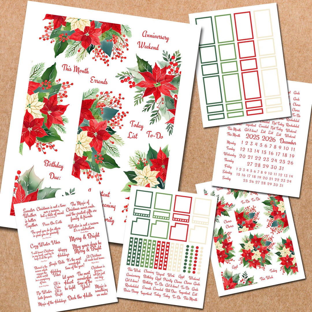 Poinsettia Planner Stickers: Classic Happy Planner, Cricut Ready (PDF ...