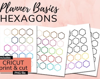 Hexagon Planner Stickers: Multicolor Printable Boxes (PDF & PNG)