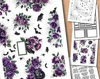 Spooky Florals & Spiders Planner Stickers: Classic Happy Planner, Cricut Ready (PDF PNG)