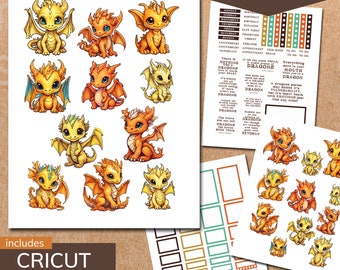 Dragon Planner Stickers: Happy Planner, Cricut Ready (PDF & PNG)