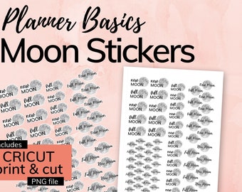 New and Full moon Printable Stickers - Instant  Digital Download PDF & PNG Files (Cricut print and cut)