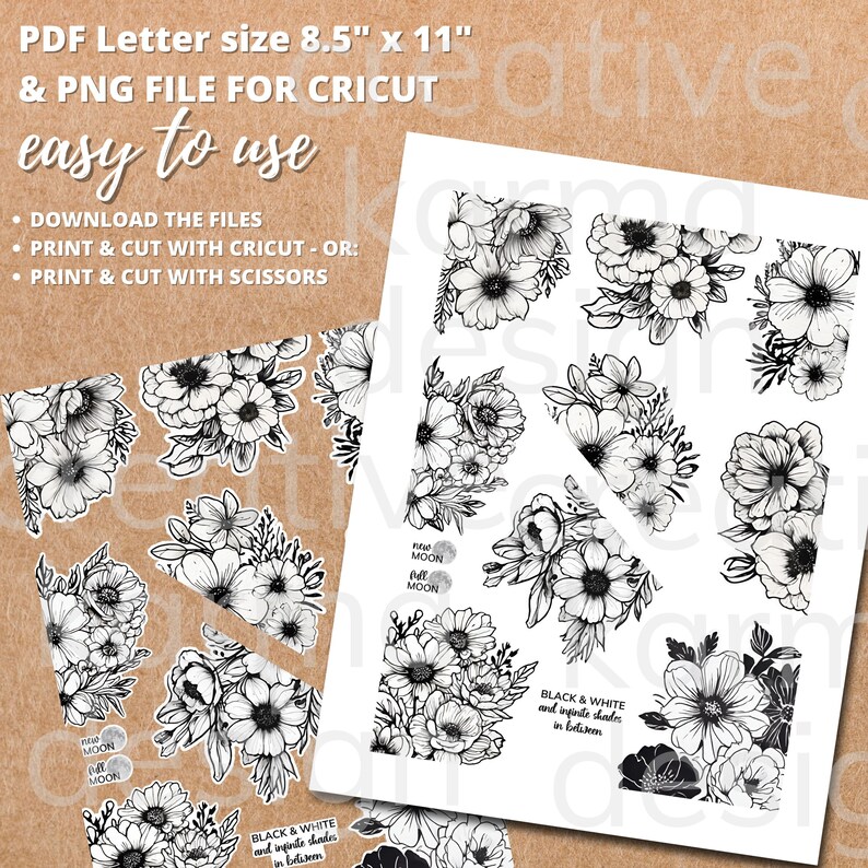 Black and White Floral Planner Stickers | Happy Planner, Cricut Ready ...