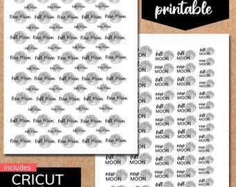 Moon Planner Stickers: Full & New Moon, Cricut Ready (Digital Download)