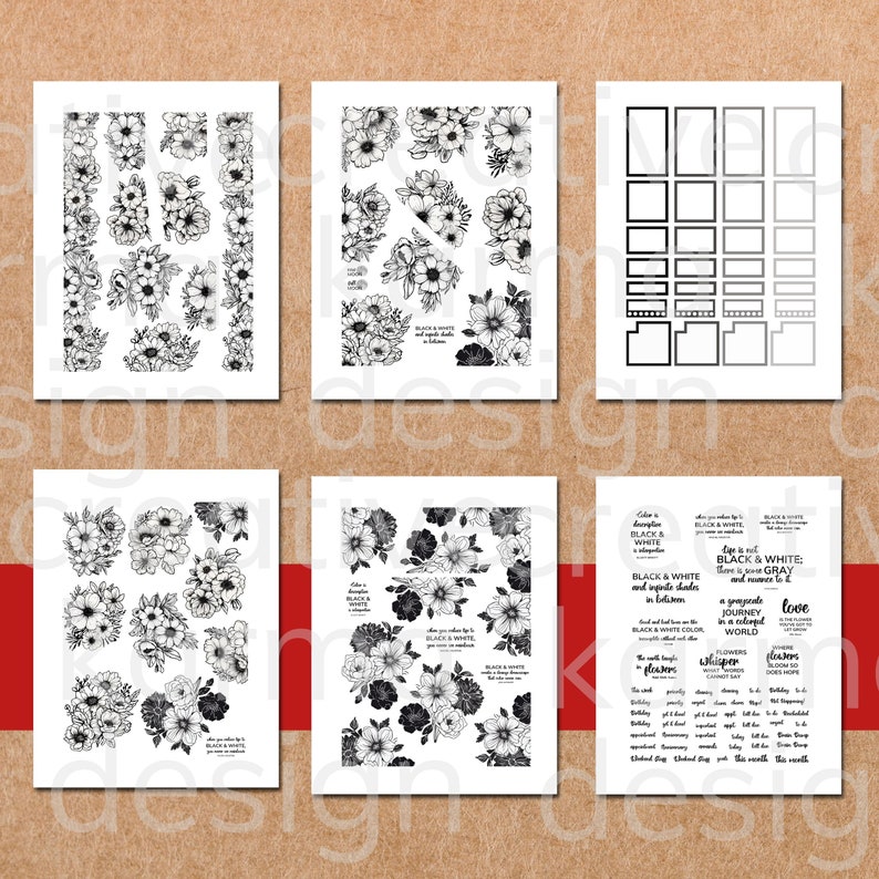 Black and White Floral Planner Stickers | Happy Planner, Cricut Ready ...