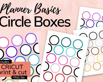 Circle Planner Box Stickers - PRINTABLE Instant Download PDF & PNG Files (Cricut print and cut)