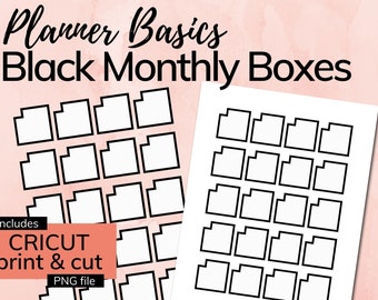 Monthly Planner Box Stickers Black - PRINTABLE Instant Download PDF & PNG Files (Cricut print and cut) - Classic Happy Planner