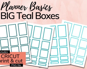 Aqua Teal Planner Stickers: Big Happy Planner Boxes (Printable PDF & PNG)