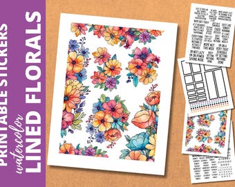 Bright Lined Florals Planner Stickers: Classic Happy Planner, Cricut Ready (PDF & PNG)