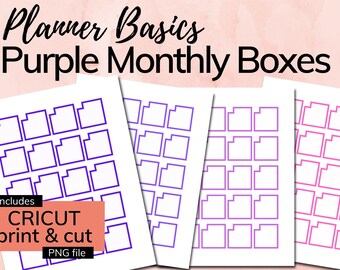 Purple Monthly Planner Box Stickers: Classic Happy Planner (Printable PDF & PNG)