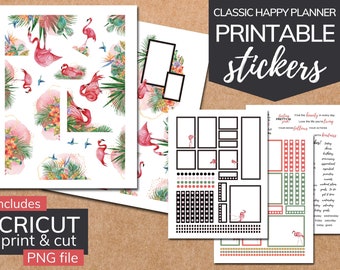 Adesivi Flamingo Planner: Classic Happy Planner, Cricut Ready (PDF e PNG)