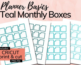 Teal Monthly Planner Box Stickers: Classic Happy Planner (Printable PDF & PNG)