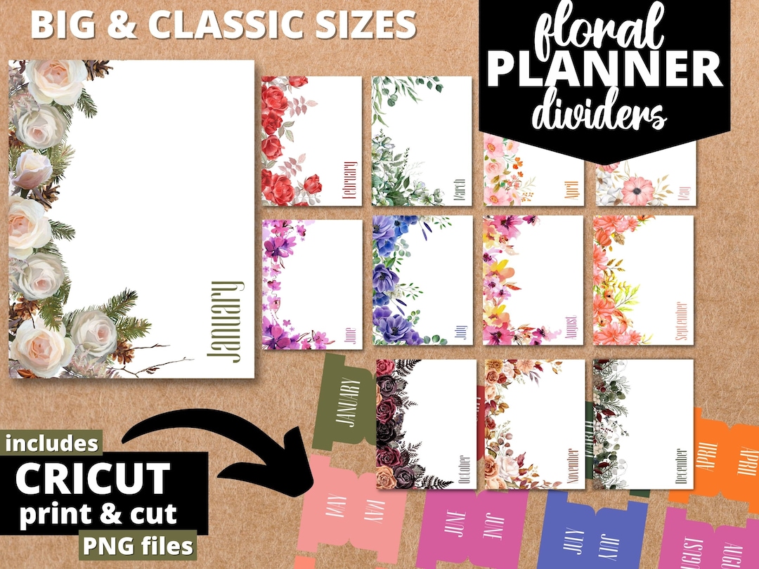 Floral Monthly Printable Dashboard Dividers | Fits Classic & Big Happy ...