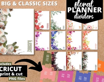 Floral Monthly Printable Dashboard Dividers | Fits Classic & Big Happy Planner | Instant Download PDF Files