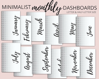 Half Letter Size Minimalist Monthly Cover Pages | Digital Dashboard Dividers | Half Letter & Letter Size | PDF Download