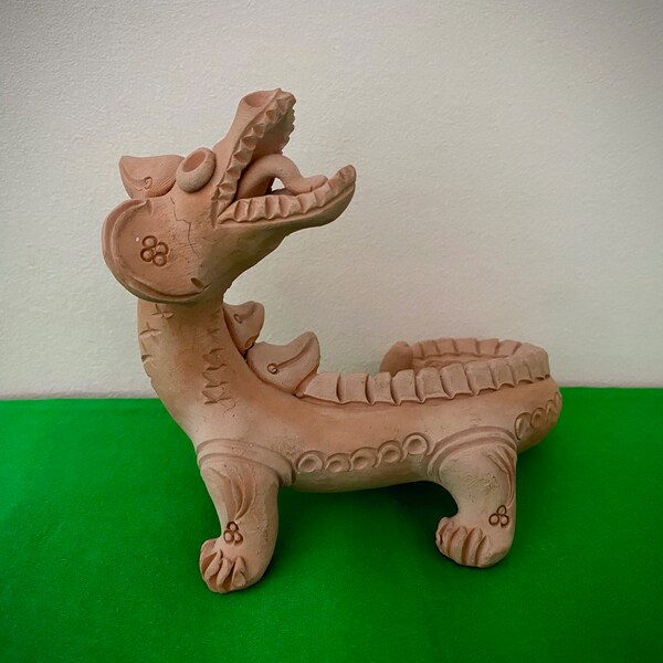 Vintage clay pottery handmade dragon, 2024 Chinese zodiac animal, dragon loong sculpture, figurine, New Year home decor