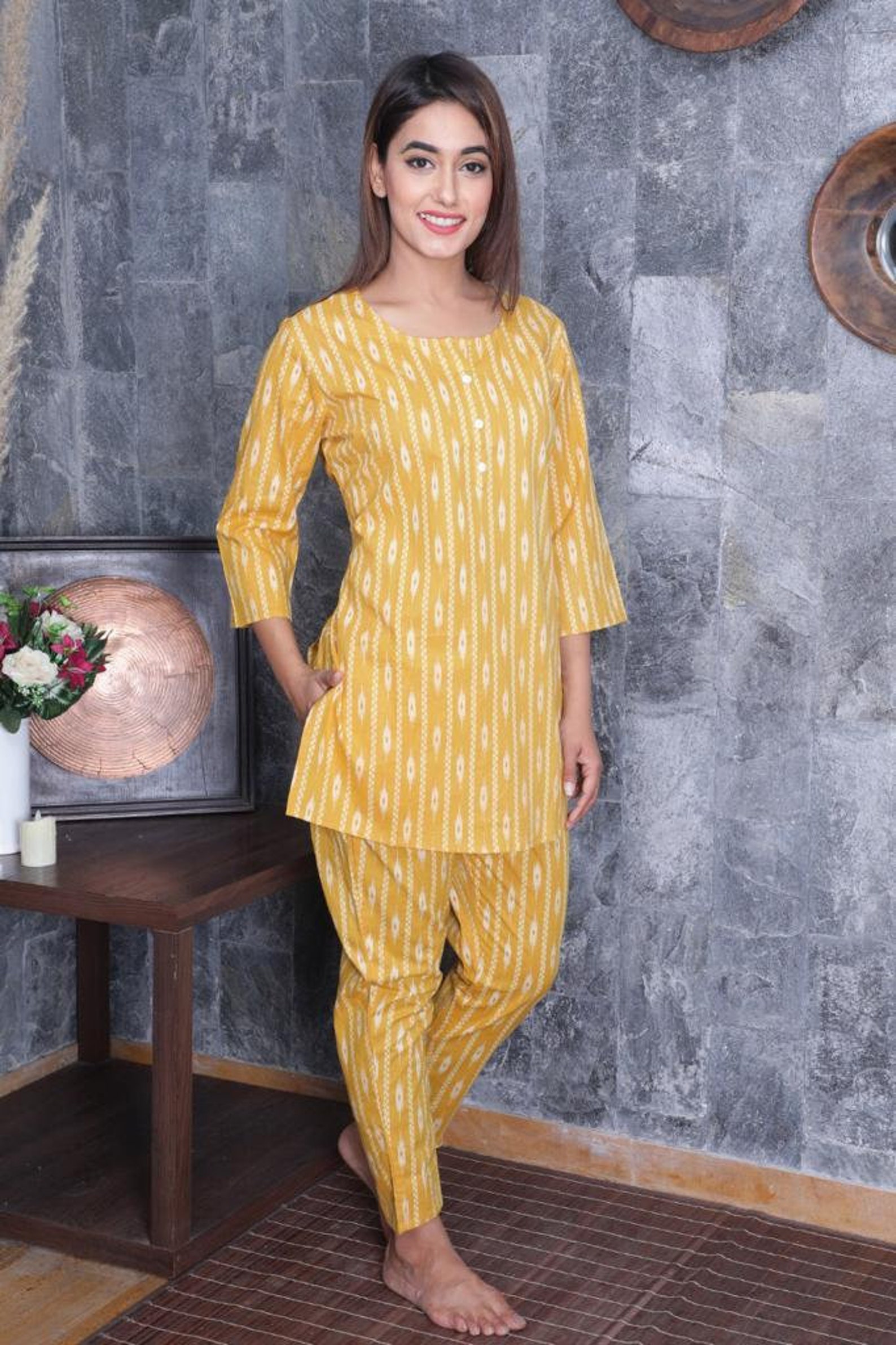 Women Indian Nightwear Kurti Top Pant Style Night Suit Fully | Etsy