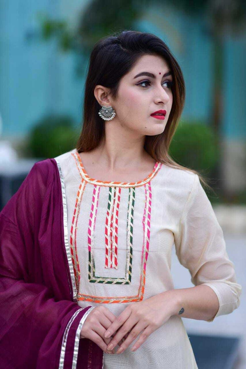 Women Indian Ethnic Sharara Kurta Chanderi Dupatta Readymade Palazzo Kurta Dress Maroon-White Kurti