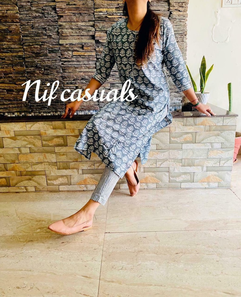 Women Pakistani Salwar Kameez Cotton Kurti Palazzo Handblock Print Casual Dress Multi Color Kurti By Heritage Hub