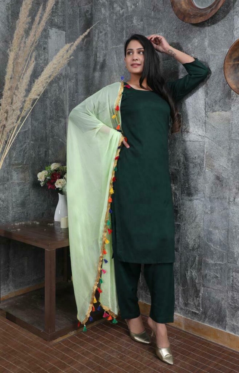 Women Indian Ethnic Green Palazzo Kurta With Dupatta Stitched Salwar Kameez Suit