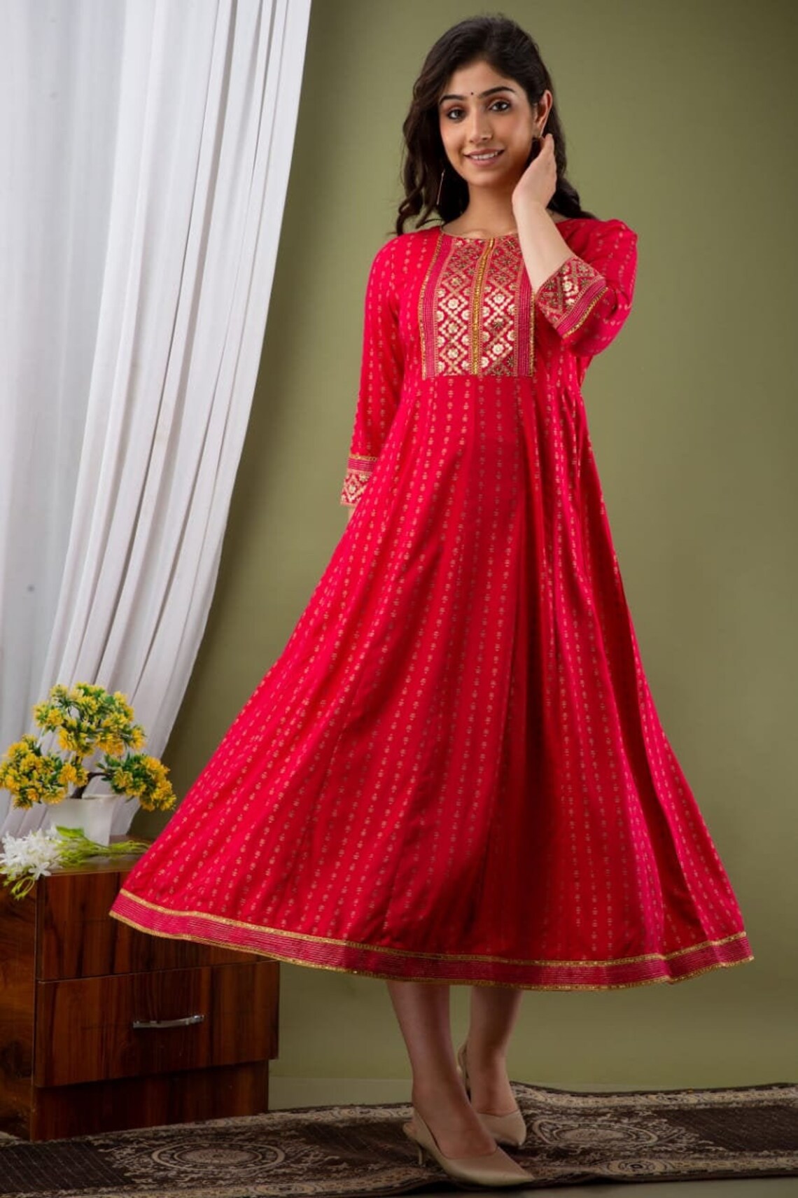 red frock kurti