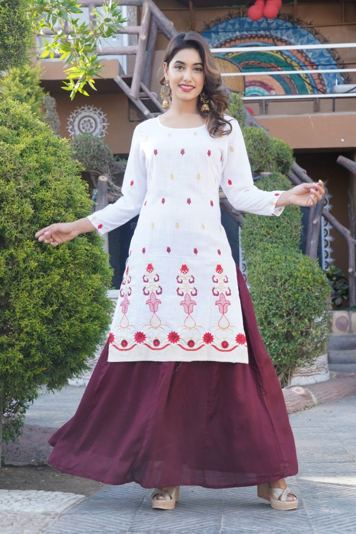 Women Indian Kurta With Design Skirt Readymade Salwar Kameez Etsy