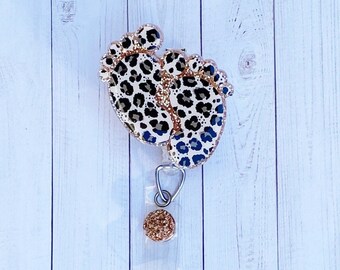 Leopard Baby Feet Badge Reel | Postpartum | Maternity | Mother Baby | Labor Delivery | NICU | Glitter Badge Reel | Cute | OB | L&D Nurse