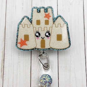 Sand Castle Badge Reel | Glitter Badge Reel | Cute Badge Reel | Beach Badge Reel | Summer Badge Reel | ID Badge Holder | Nurse Gift