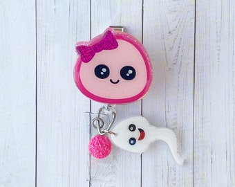 Egg And Sperm Badge Reel | Fertility Badge Reel | Glitter Badge Reel | Cute Badge Reel | ID Badge Holder | Medical Badge Reel