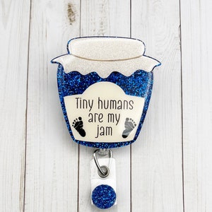 Tiny Humans Are My Jam Badge Reel | Glitter Badge Reel | Cute | Nicu | Hrob | Mother Baby | Labor & Delivery | Ob | Nurse Gift | Bright Blue