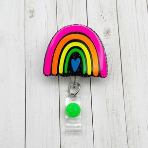 Neon Boho Rainbow Badge Reel | Bright Badge Reel | Glitter Badge Reel | Cute Badge Reel | ID Badge Holder | Nurse Gift | CNA Gift