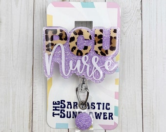 PCU Nurse Purple Badge Reel | Glitter Badge Reel | Progressive Care Unit Nurse Badge Reel | ID Badge Holder | Nurse Gift | Cute Badge Reel