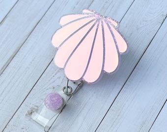Clam Badge Reel | Seashell Badge Reel | Beach Badge Reel | Glitter Badge Reel | Cute Badge Reel | Nurse Gift | CNA Gift | Nautical