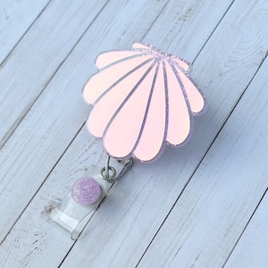 Clam Badge Reel | Seashell Badge Reel | Beach Badge Reel | Glitter Badge Reel | Cute Badge Reel | Nurse Gift | CNA Gift | Nautical