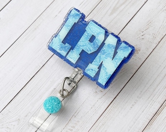 LPN Badge Reel | Glitter Badge Reel | Nurse Badge Holder | Medical Badge Reel | Cute Badge Reel | Nurse Gift | LPN Gift | Blue Badge Reel