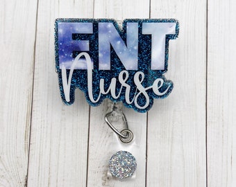 ENT Nurse Badge Reel | Glitter Badge Reel | Ear Nose Throat Nurse Badge Reel | ID Badge Holder | Nurse Gift | RN Gift