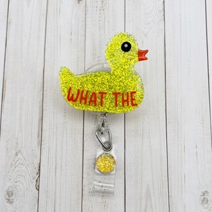 What The Duck Badge Reel | Rubber Duck Badge Reel | Funny Badge Reel | Glitter Badge Reel | ID Badge Holder