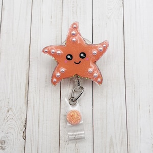 Starfish Badge Reel | Glitter Badge Reel | Cute Badge Reel | Nautical Badge Reel | Summer Badge Reel | ID Badge Holder | Nurse Gift